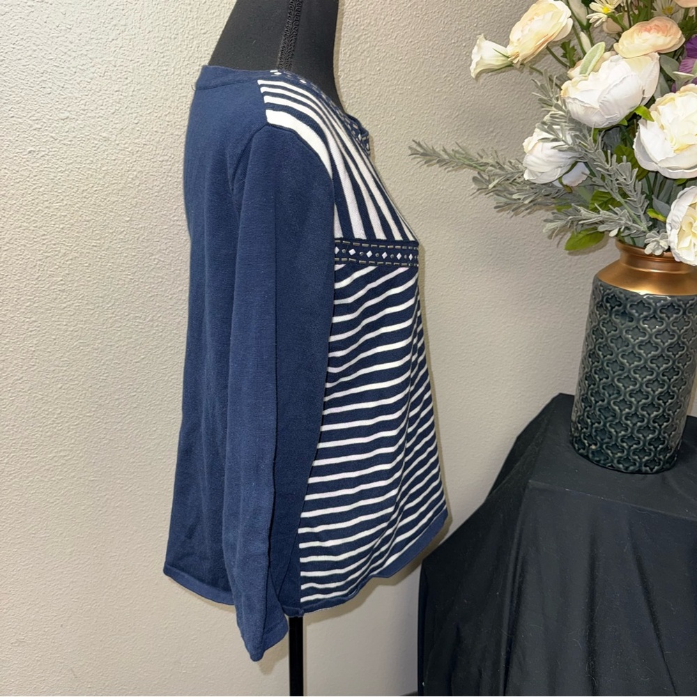 Alfred Dunner Navy Stripe Embellished Knit Tunic Top Long Sleeve L - Picture 5 of 9